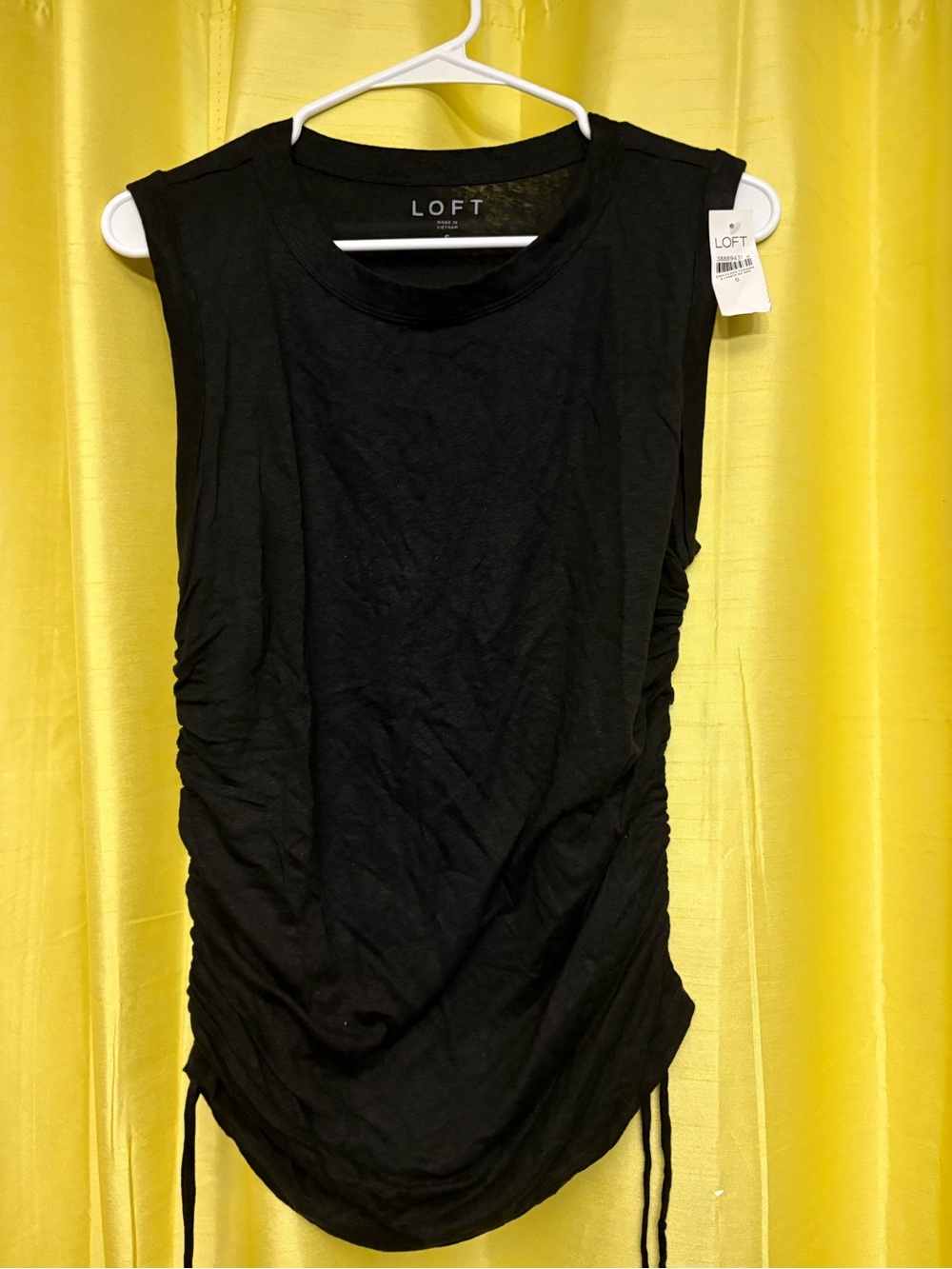 LOFT Black Side-Ruched Sleeveless Tank